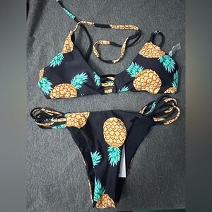 Cupshe Bikini - Black with Pineapples- Size Small